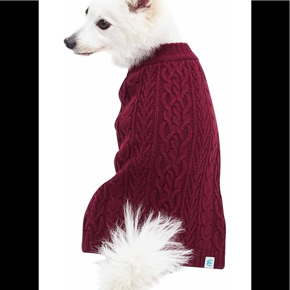 Blueberry Pet Classic Wool Blend Cable Knit Pullover Dog Sweater in Burgundy. - Picture 1 of 9